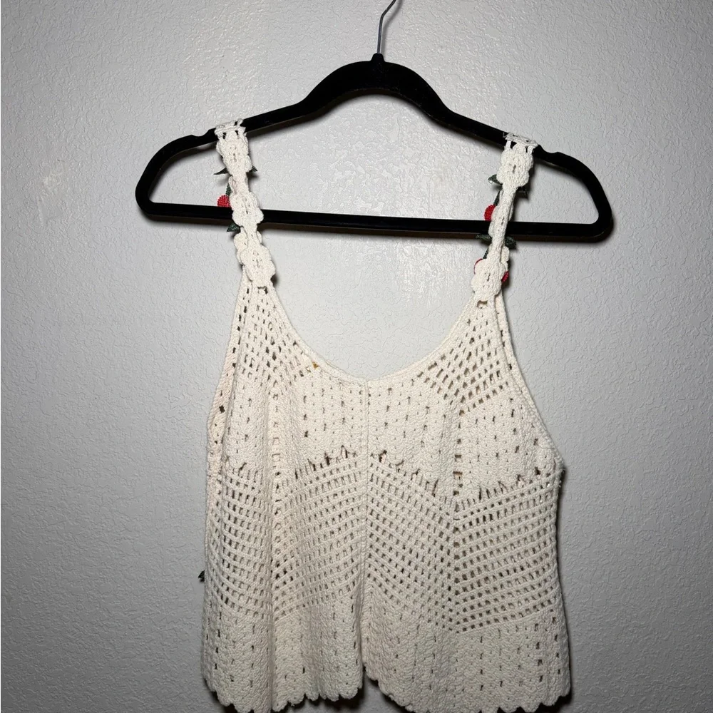 Rebellion Cream Crochet Camisole with Red Cherry Accents - Picture 2 of 5